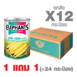 [1 แถม 1] ข้าวโพดอ่อนเต็มฝักกระป๋อง ตราช้างคู่ (425 กรัม x 12 กระป๋อง)
