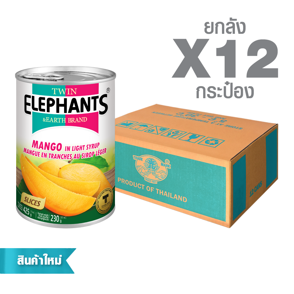 23-Twin Elephants_STD_Mango (Slices)_15 oz_packshot_2025-0 Canned Mango in Light Syrup (Slices) (425 g. x 12 cans) - Image 1