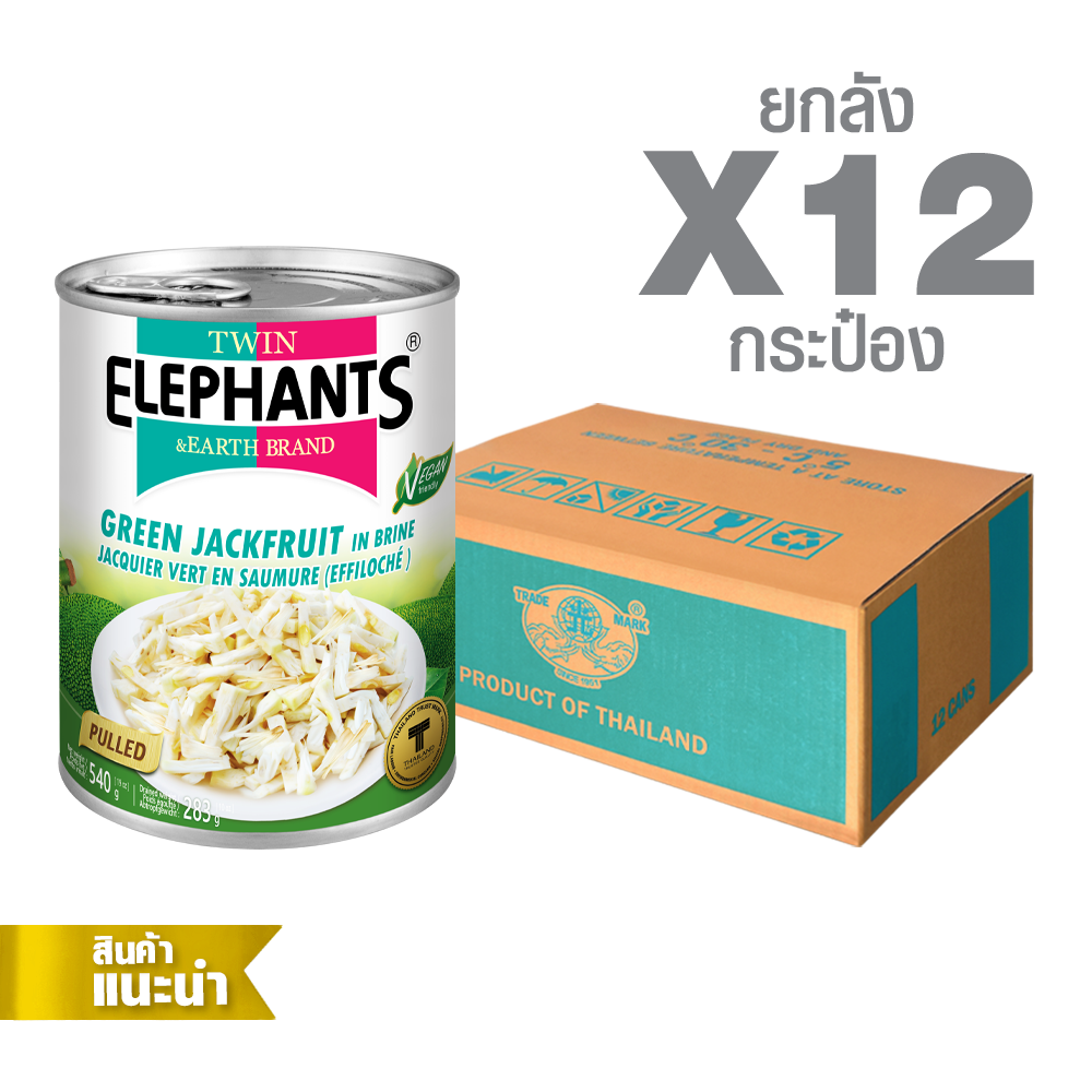 39-Twin Elephants_STD_Green Jackfruit (Pulled)_20 oz_packshot_2025-0 Canned Green Jackfruit in Brine (Pulled) (540 g. x 12 cans) - Image 1