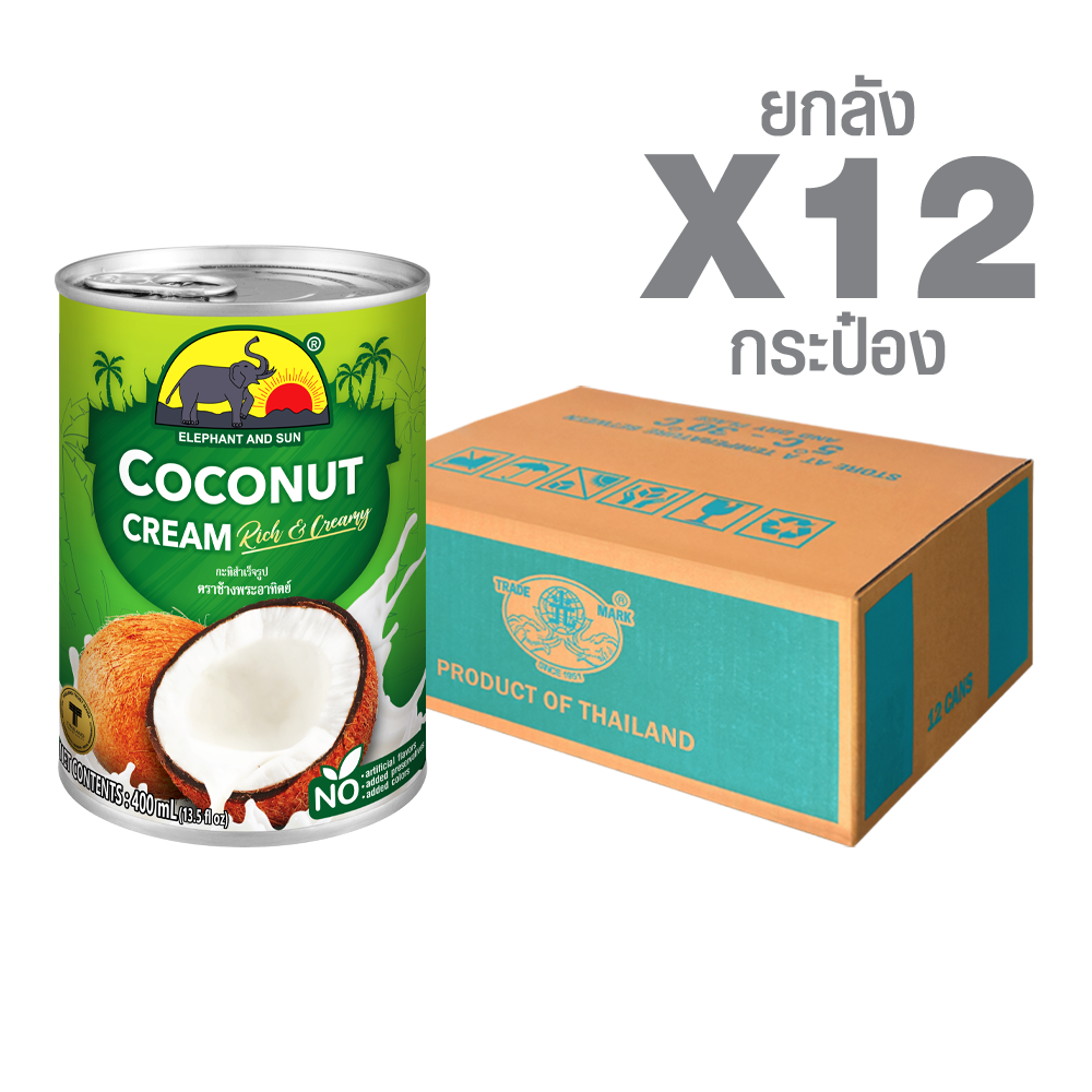 Coconut Cream Rich & Creamy Elephant & Sun Brand Canned Coconut Cream Rich & Creamy Elephant & Sun Brand (400 ml. x 12 cans) - Image 1