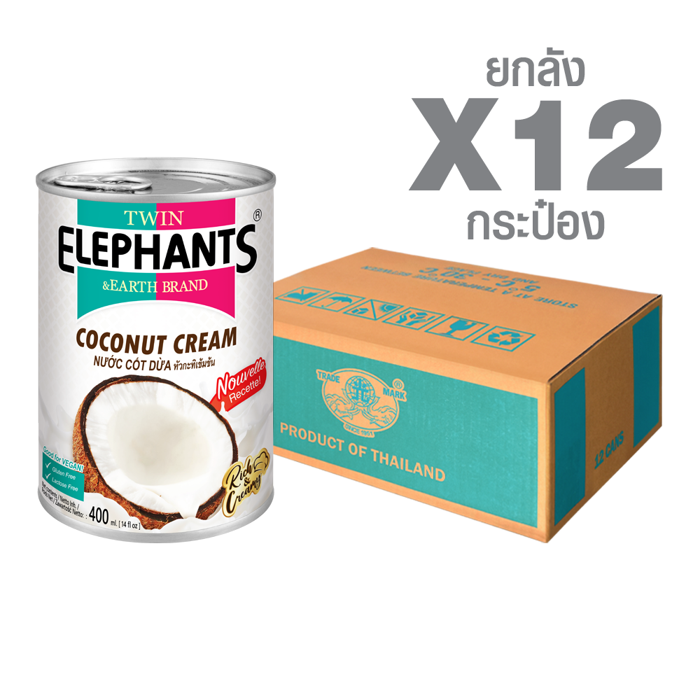Coconut Cream ตราช้างคู่ Canned Coconut Cream (400 ml. x 12 cans) - Image 1
