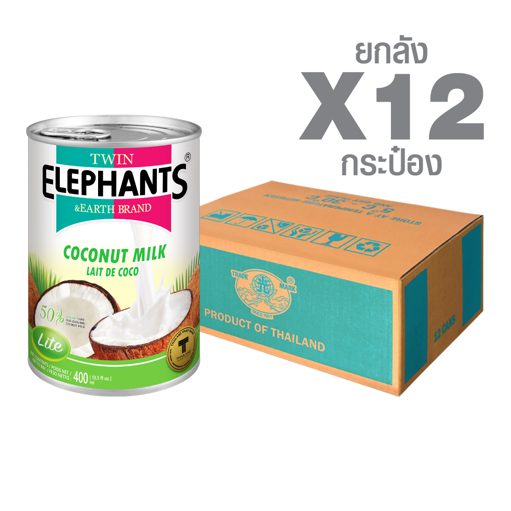 Coconut Milk Light ตราช้างคู่ Canned Coconut Milk Light (400 ml. x 12 cans) - Image 1
