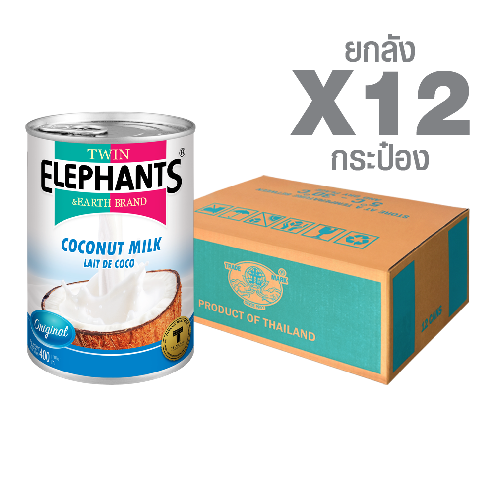 Coconut Milk Original ตราช้างคู่ Canned Coconut Milk Original (400 ml. x 12 cans) - Image 1
