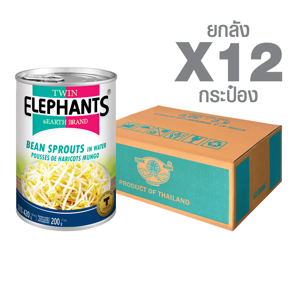 ถั่วงอกในน้ำเปล่า ตราช้างคู่ Canned Bean Sprouts in Water (420 g. x 12 cans) - Image 1