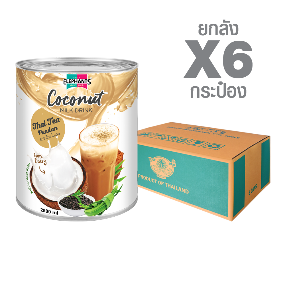 น้ำนมมะพร้าว รสชาไทยใบเตย ตราช้างคู่ A10 Coconut Milk Drink Thai Tea Mixed Pandan Flavor (2.9 L. x 6 cans) - Image 1